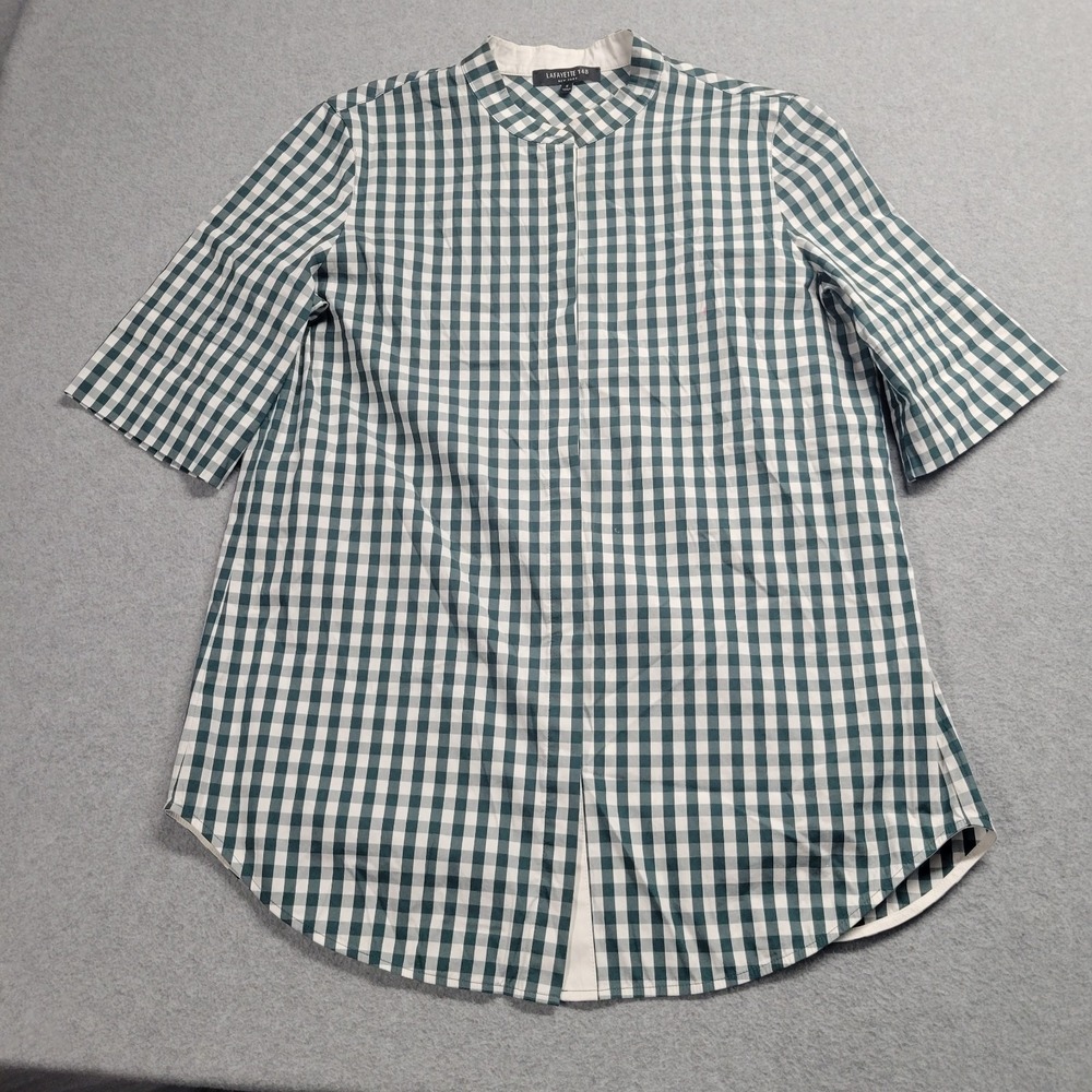 Lafayette 148 New‎ York Gingham Band Collar Tunic Top Green White Small